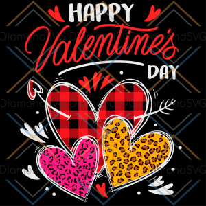Happy Valentine s Day Three Leopard And Plaid Hearts Girls Svg SVG050122056
