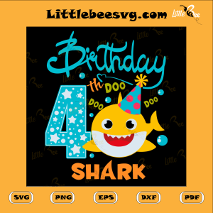 Happy Birthday 4th Cutting File, Baby Shark Svg