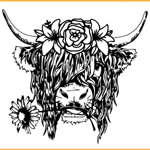 Highland Cow SVG PNG Files, Cow Svg, Flower Cow Svg
