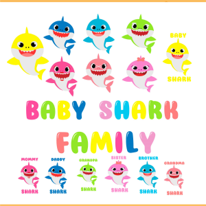 Baby Shark Family Bundle SVG PNG Files, Family Svg