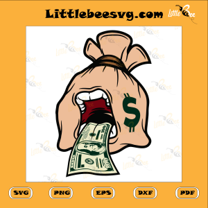 Money Bag Dollar Tongue Mascot Cutting File, Funny Svg