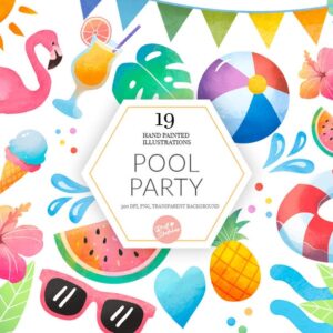 pool-party-clipart-watercolor-summer-instant-download-image-1