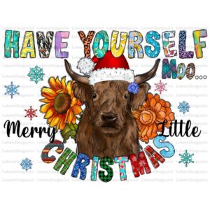 Christmas Highland Cow PNG Sublimation Digital Download