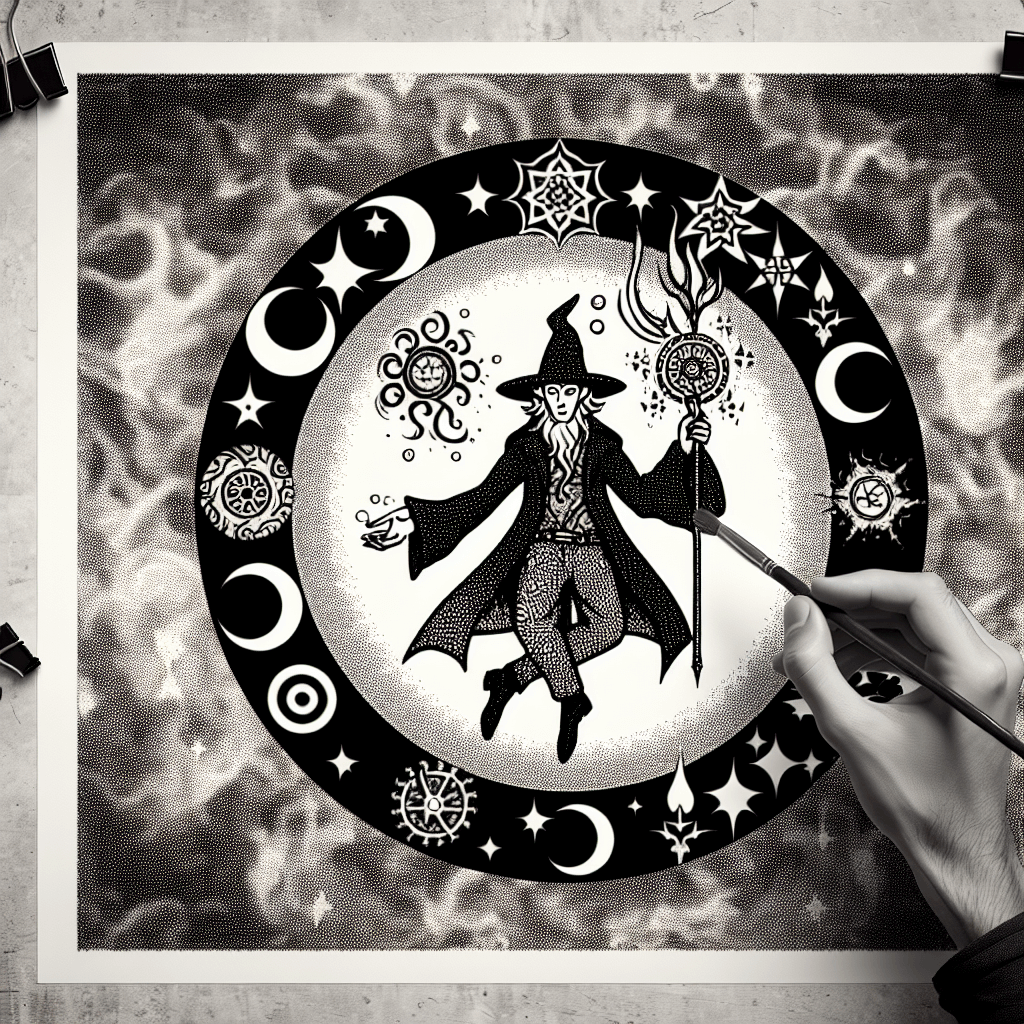 Create an image of Don Genaro Flores, a mystical trickster sorcerer, embodying an enigmatic and playful aura, surrounded by magical elements and symbols that reflect his mysterious and mischievous nature.