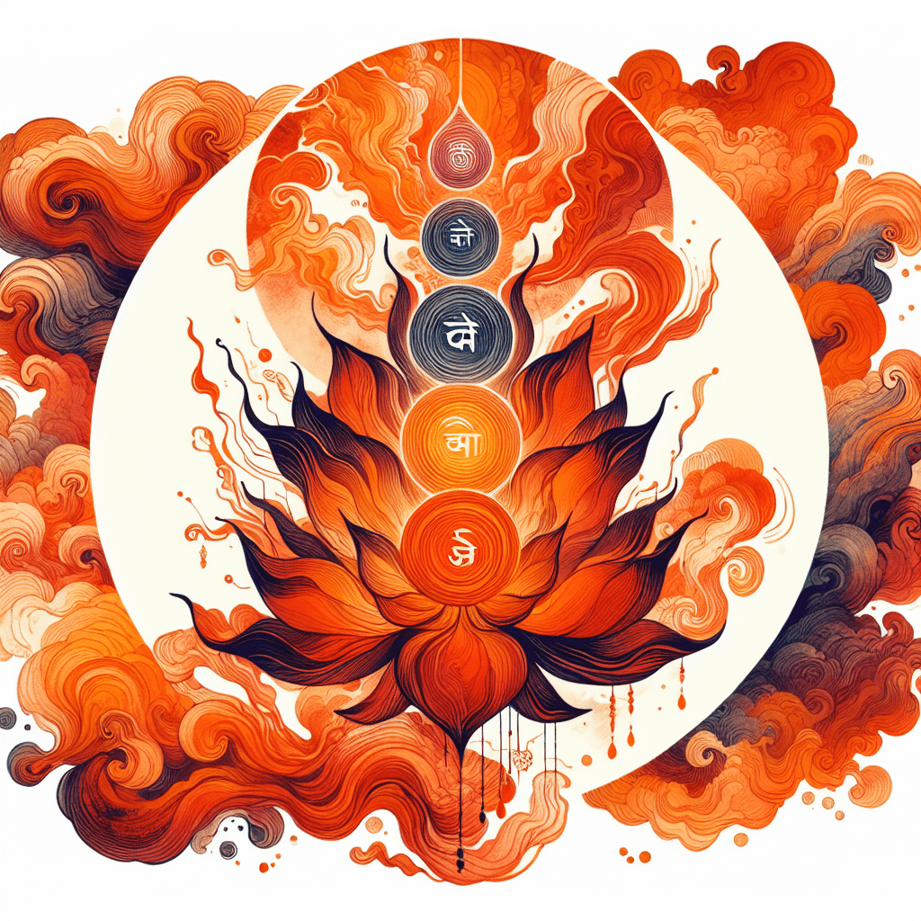 Create an image representing the Sacral Chakra (Svadhishthana), symbolizing creative and emotional power, with vibrant orange hues and fluid, dynamic forms.