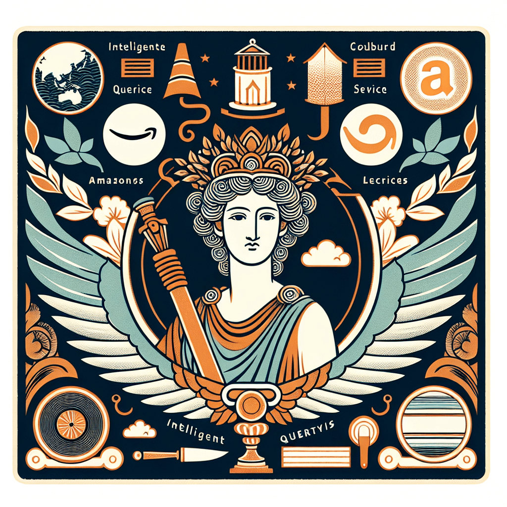 Design an image depicting Athena, the Goddess of Wisdom, as a symbol for Amazon's Intelligent Query Service.