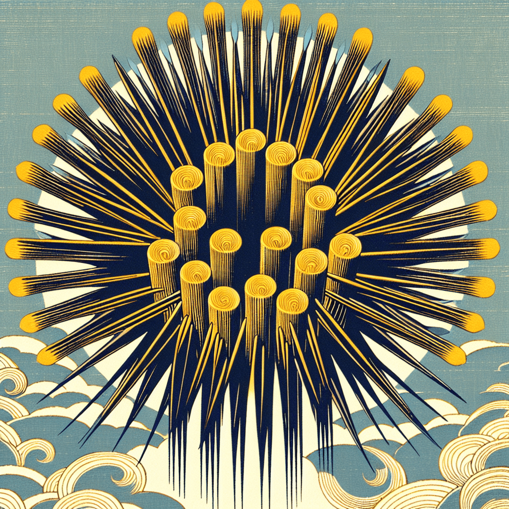 Create an image depicting a series of golden needles arranged in a pattern that symbolizes dialogue and collaboration.