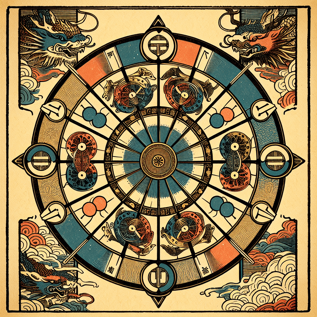 Create an image depicting the symbolism and meaning of the Wheel of Fortune in Tarot.
