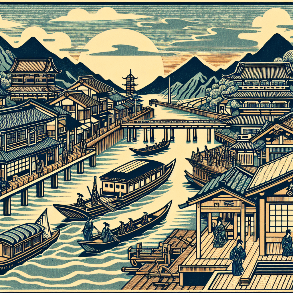 Create an image depicting the technological advancements and infrastructure development in Japan during the Edo period.