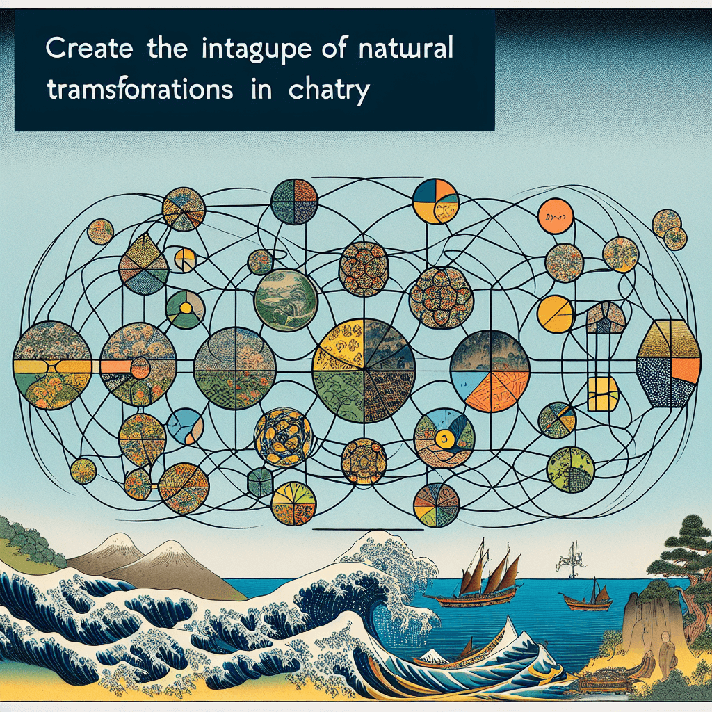 Create an image depicting the concept of natural transformations in category theory, illustrating how functors connect different categories and how natural transformations provide a structured way to transform one functor into another while preserving the categorical structure.