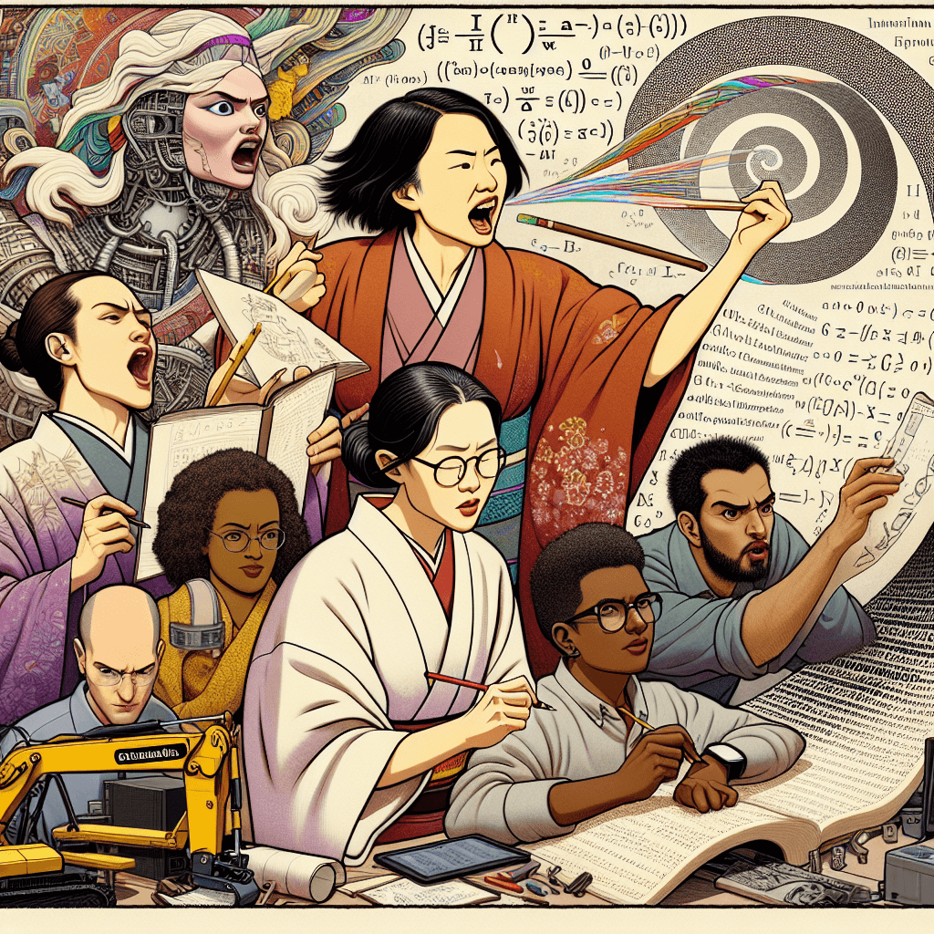 Create an image that captures the collaboration and intersection of activists, developers, and researchers working together on queer AI, highlighting diversity, innovation, and inclusivity.