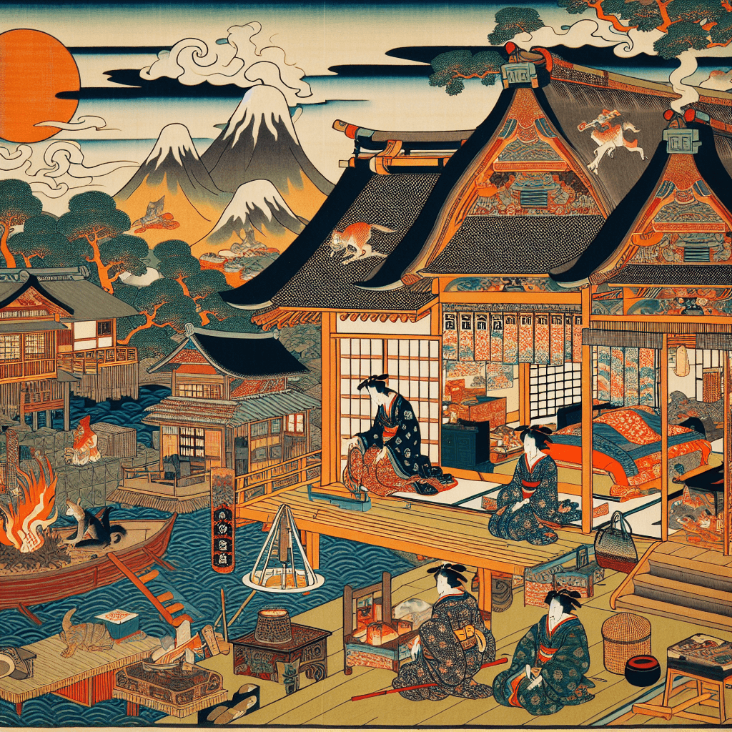 Create an image depicting the domestic life of a Shogun during the Japanese Shogunate.