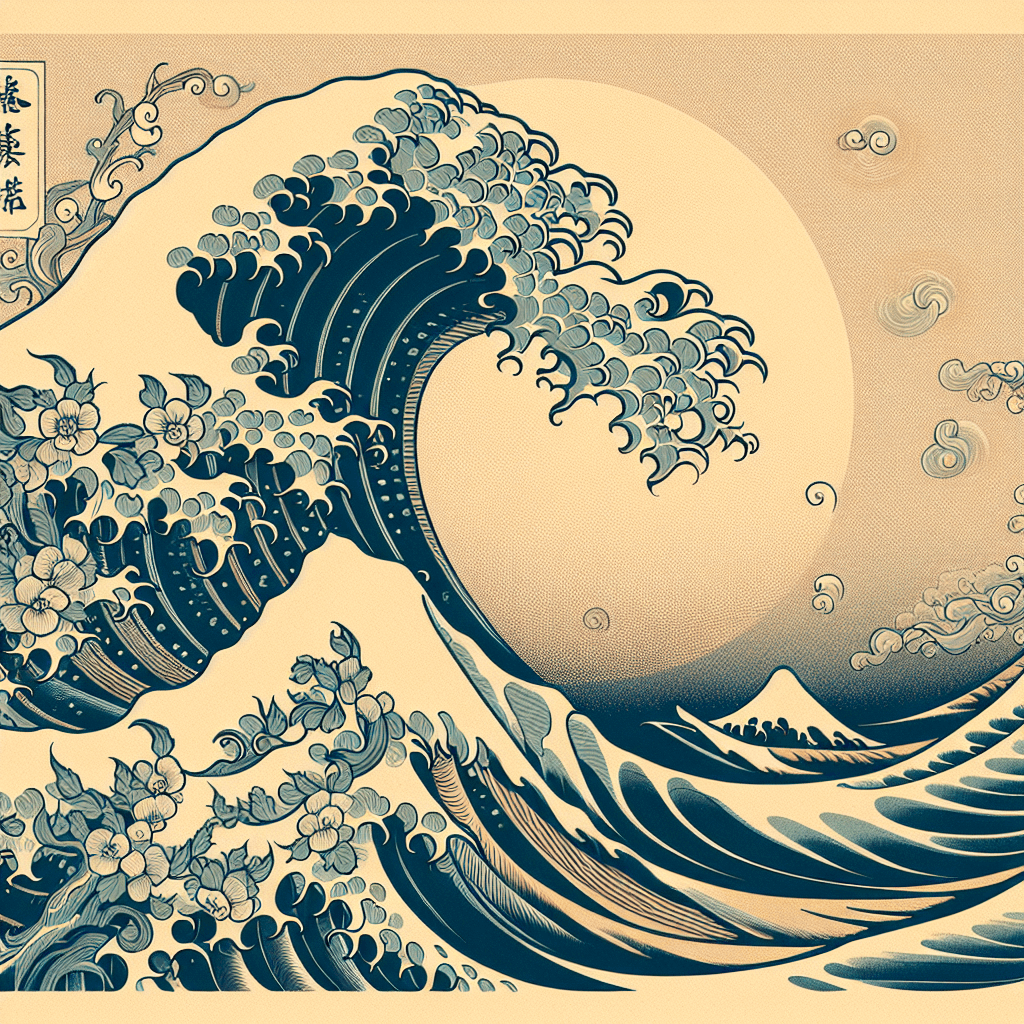 Design an image that encapsulates the mastery and technique behind Hokusai's iconic wave artwork.