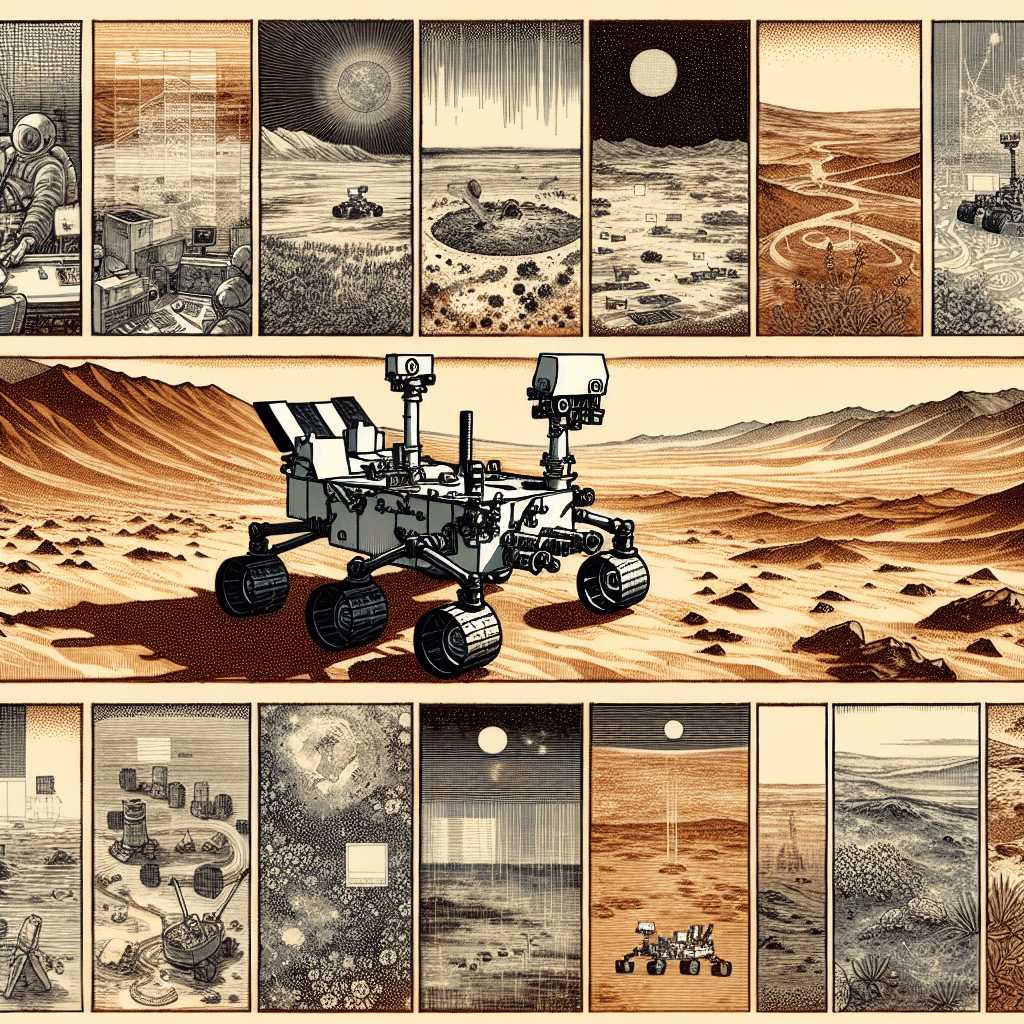 Create an image that represents the evolution and refinement of the narrative around the Mars rover, Curiosity.