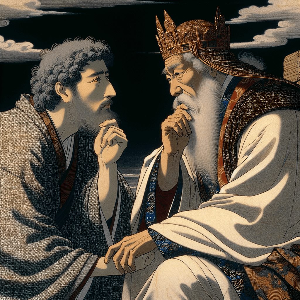 Create an image depicting King Hezekiah and Prophet Isaiah interacting, showcasing the dynamics between kings and prophets.