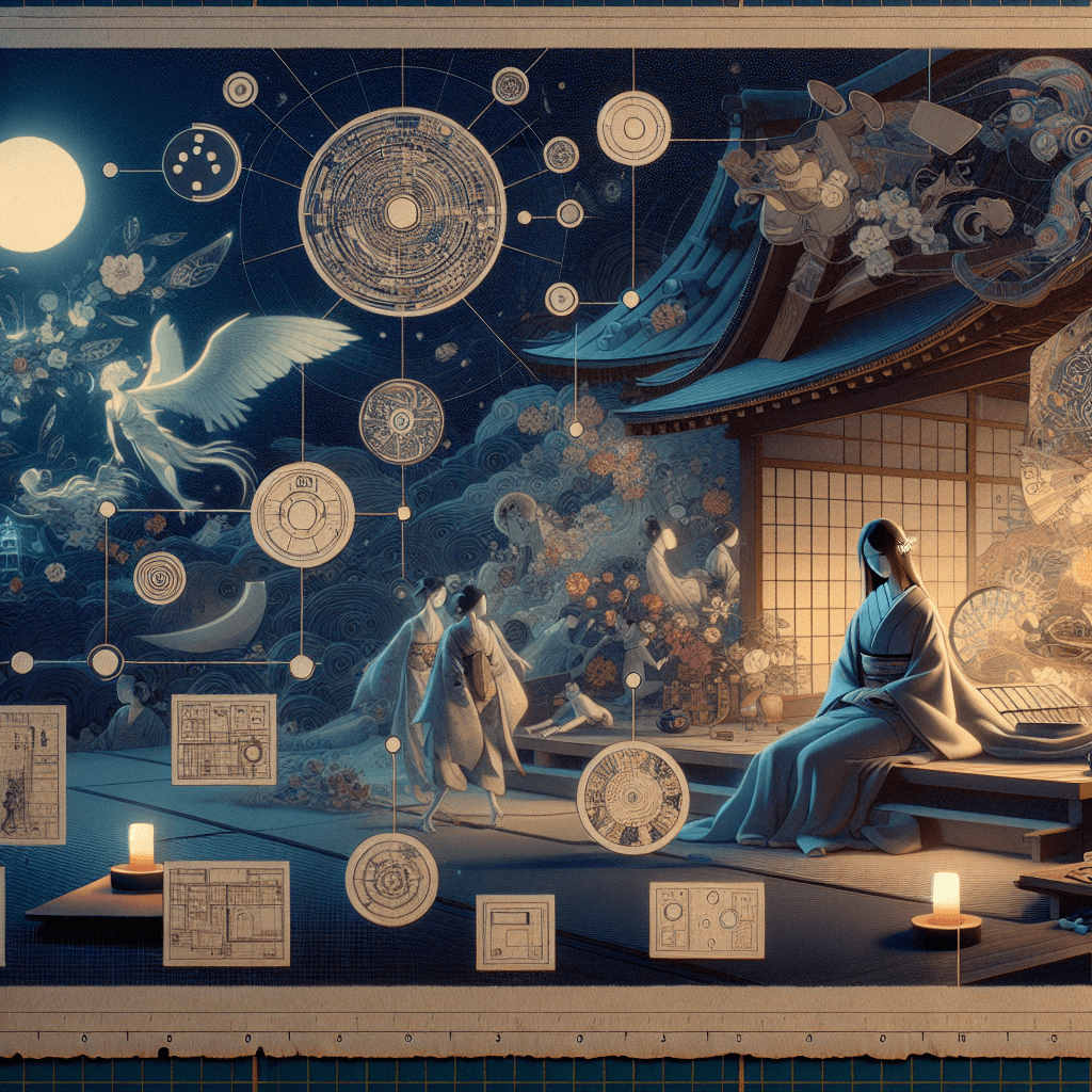 Create an image depicting a night scene with the character Lilith, incorporating elements of both time and technology.