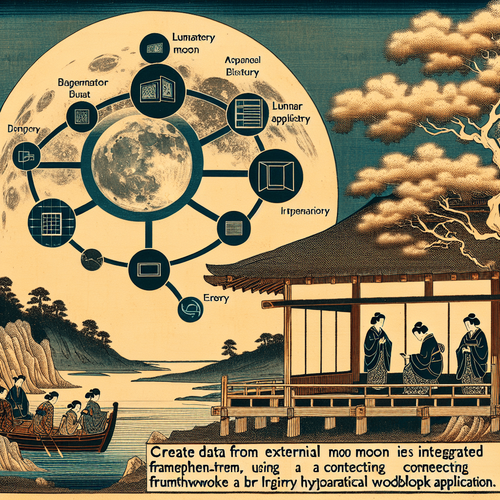 Create an image depicting the integration of external moon data into a digital application, using Celery as the connecting framework, for the Luna App.