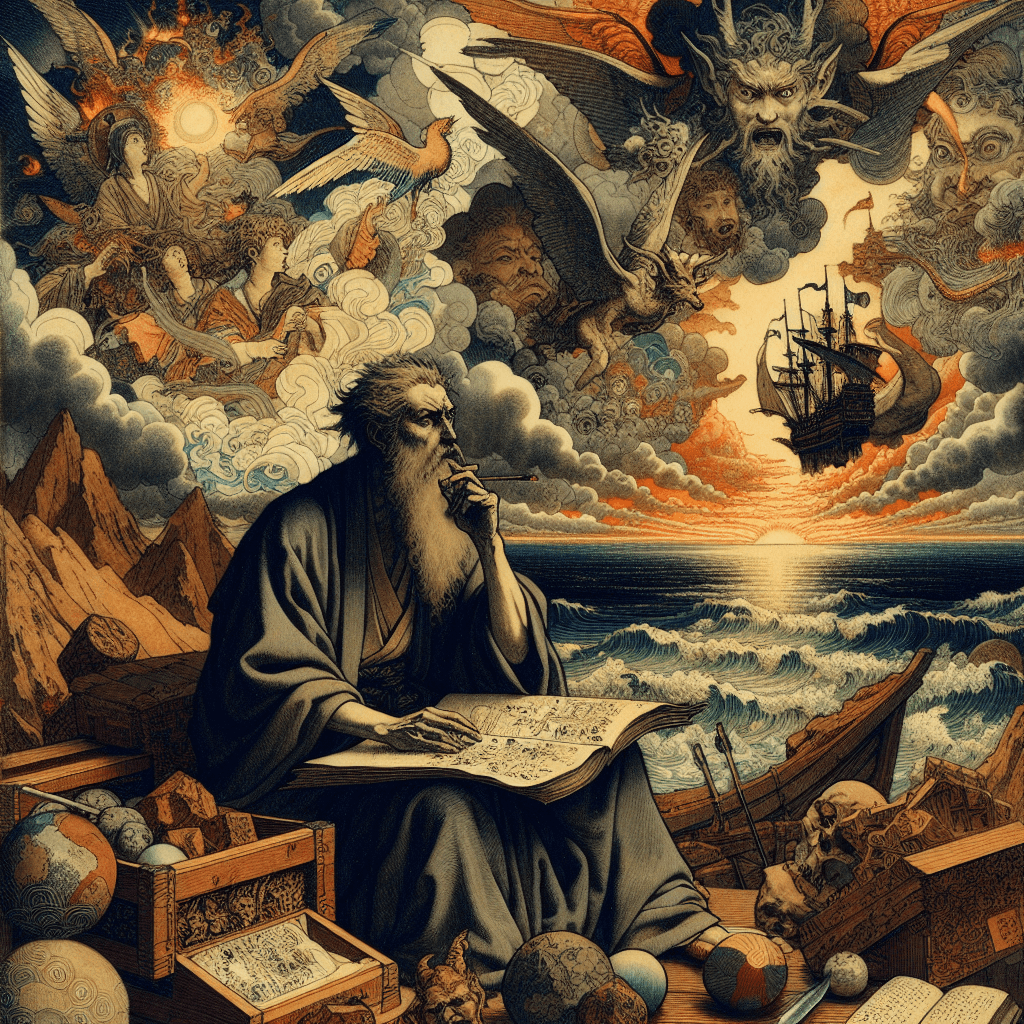 Create an image depicting Prophet Ezekiel experiencing visions and his life in exile.