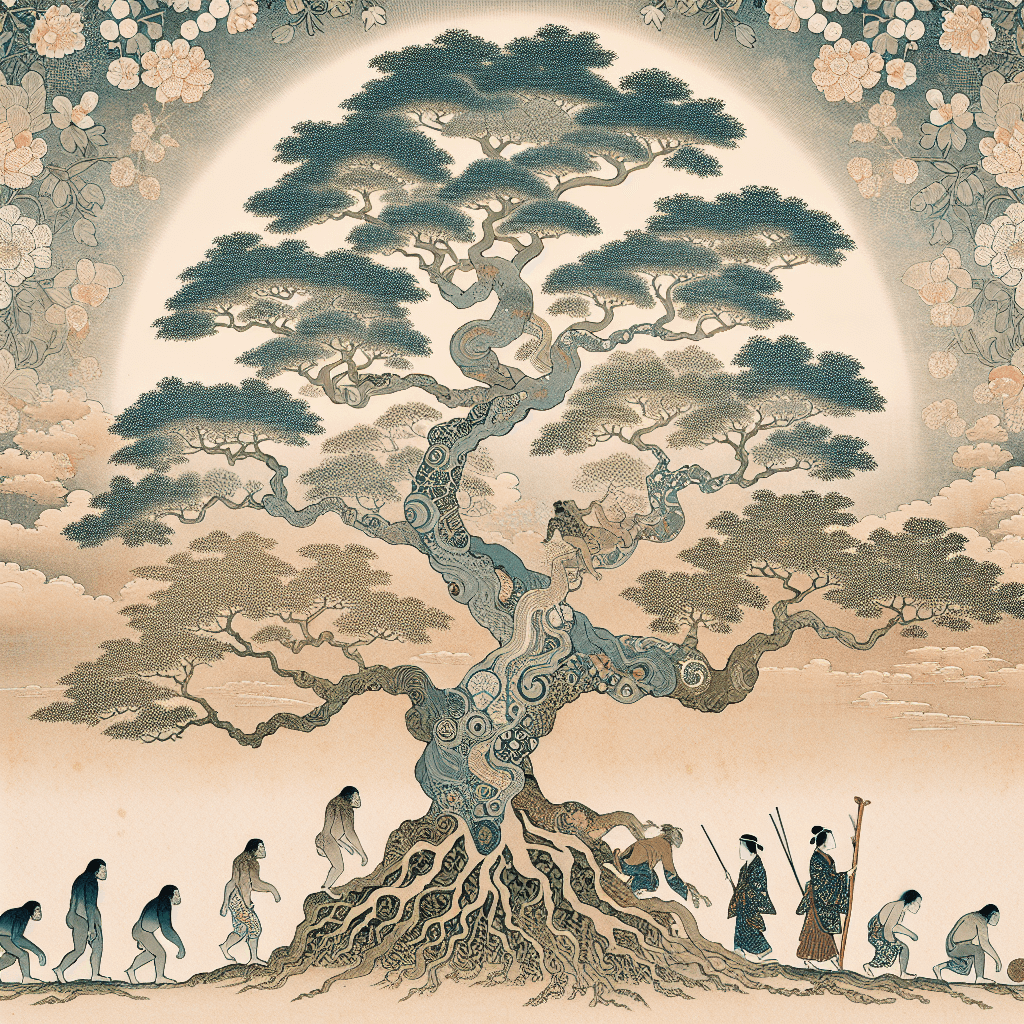 Create an image depicting the Tree of Life, symbolizing its future influence and adaptation, with elements of evolution, interconnectedness, and sustainability.