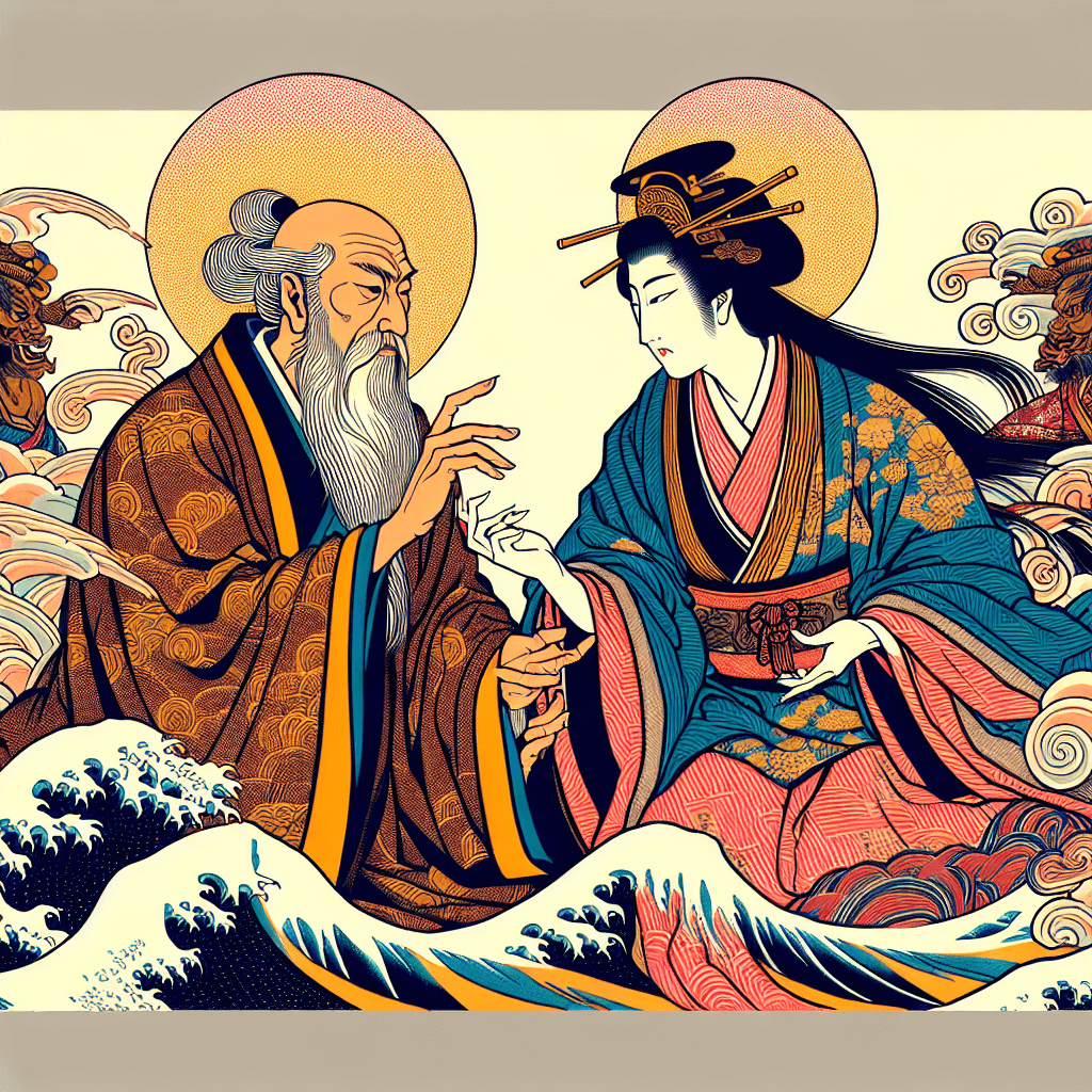 Create an image depicting the dynamic interaction between King Josiah and Prophetess Huldah.