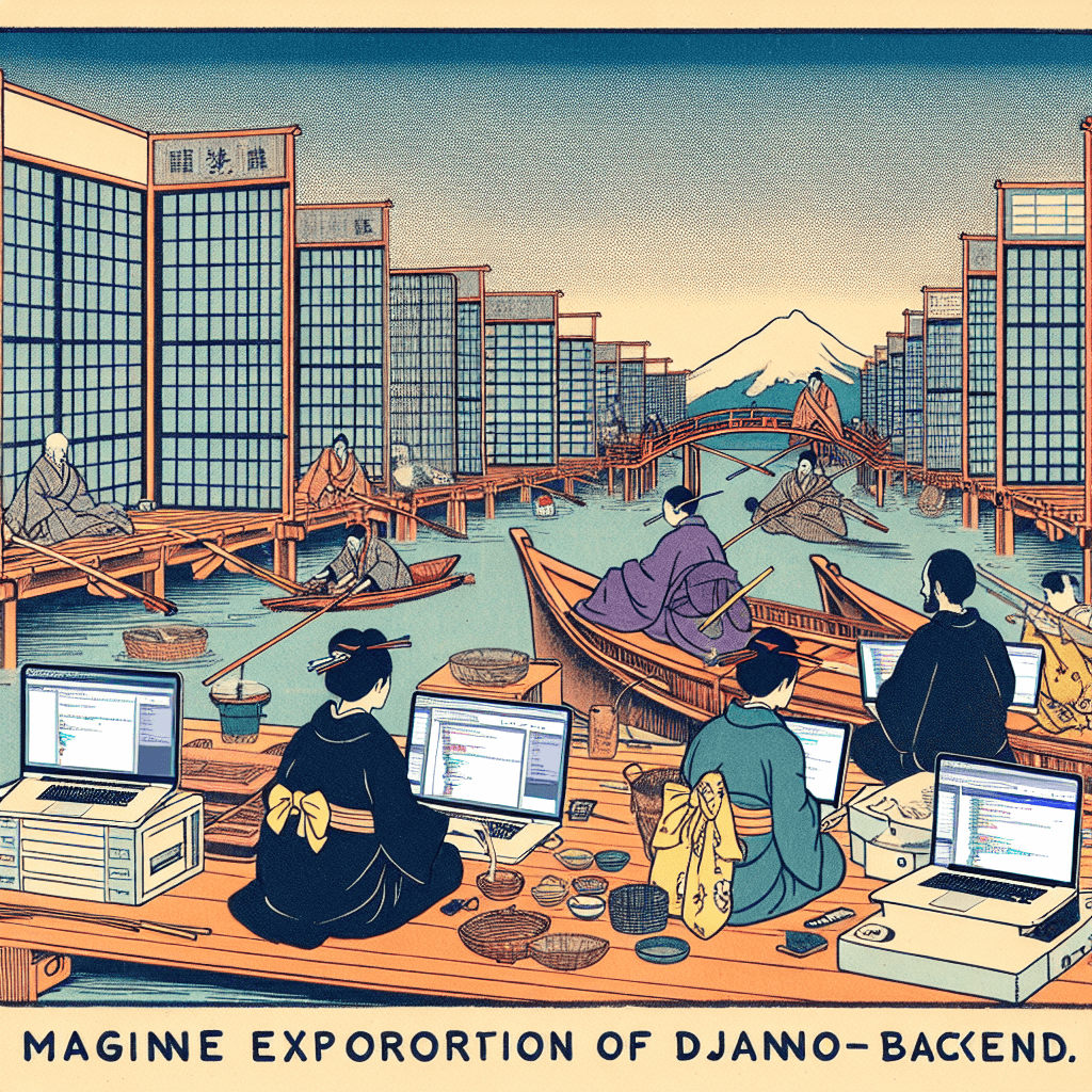 Create an image illustrating the exploration process of Django Backends, from research to publication.