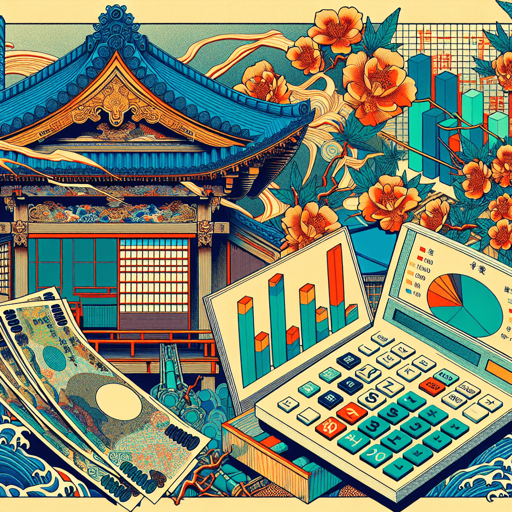 Create an image depicting the analysis of government revenues and expenses in contemporary Japan.