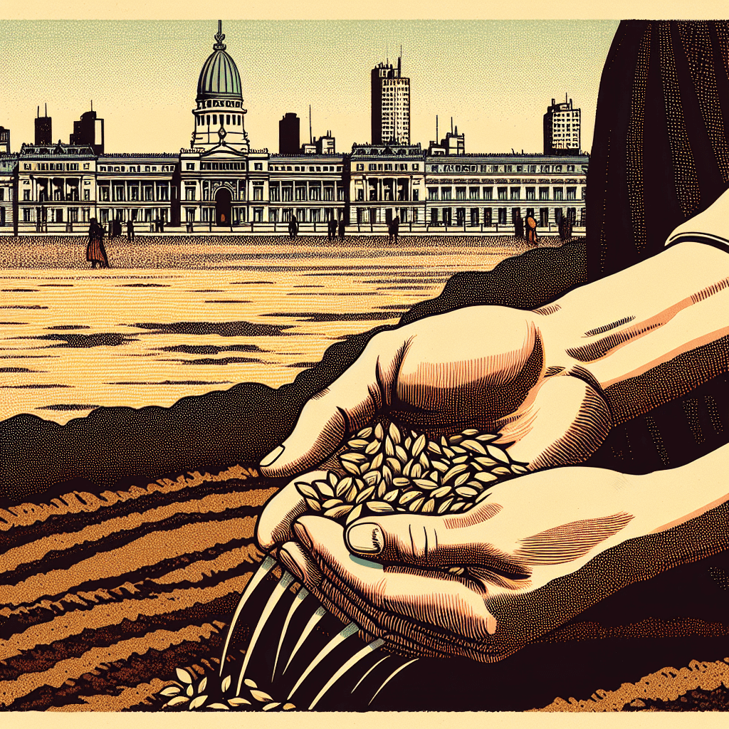 Create an image depicting a person sowing seeds in Buenos Aires, inspired by a memory.