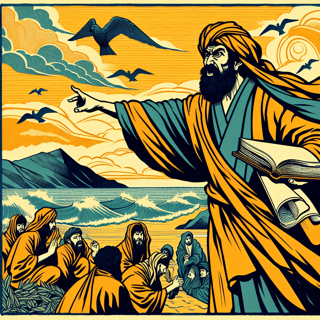 Create an image depicting Prophet Malachi delivering warnings and prophecies about the arrival of a future messenger.