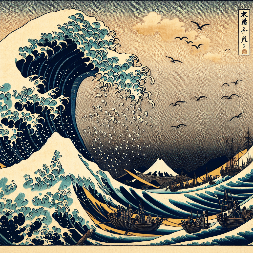 Create an image representing Hokusai's 'The Great Wave off Kanagawa' and its significance in art history.