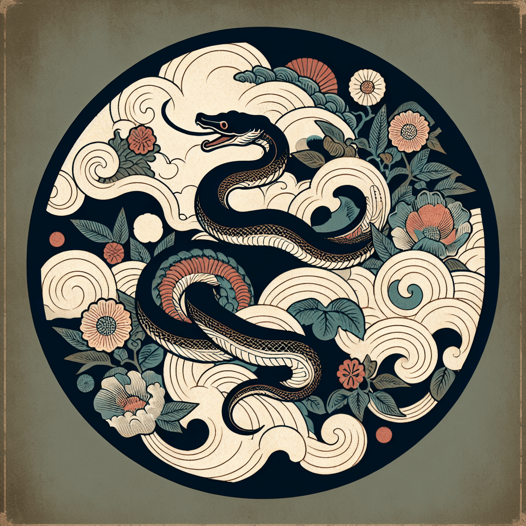 Design an image that represents the sixth Eastern astrological sign, the enigmatic snake.