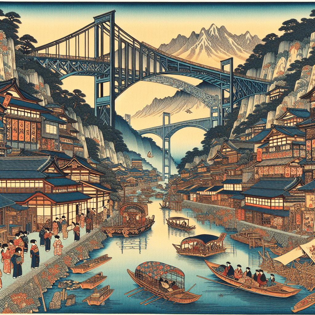 Create an image depicting the remarkable technological advancements and infrastructure development in Japan during the Edo Period.