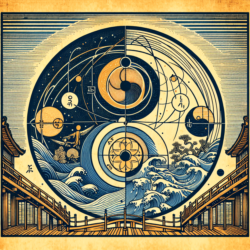 Create an image depicting the Golden Ratio as a harmonious bridge connecting the realms of science and spirituality, symbolizing unity and balance.