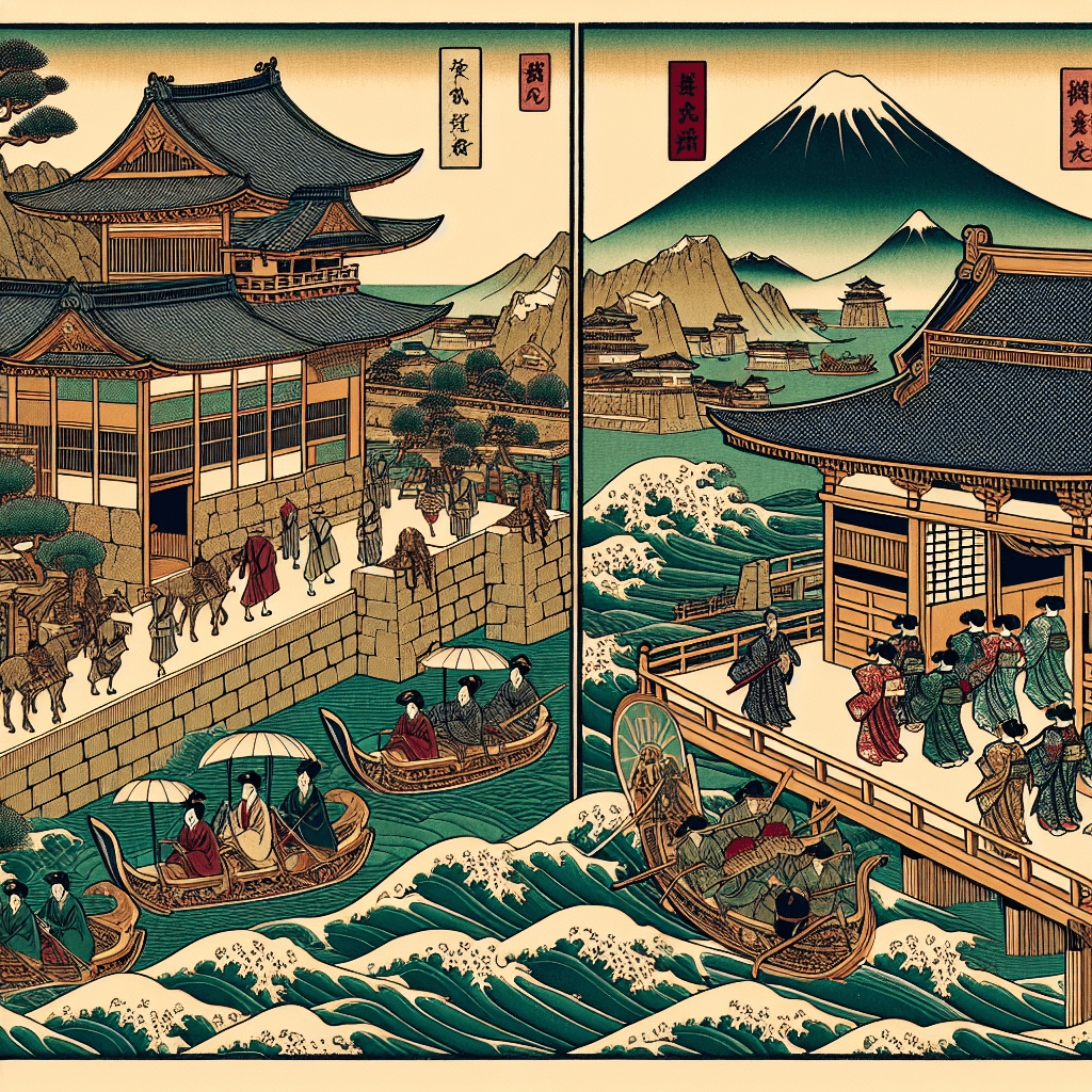 Create an image depicting the isolation era of the Japanese Shogunate, known as Sakoku, and its lasting impact.