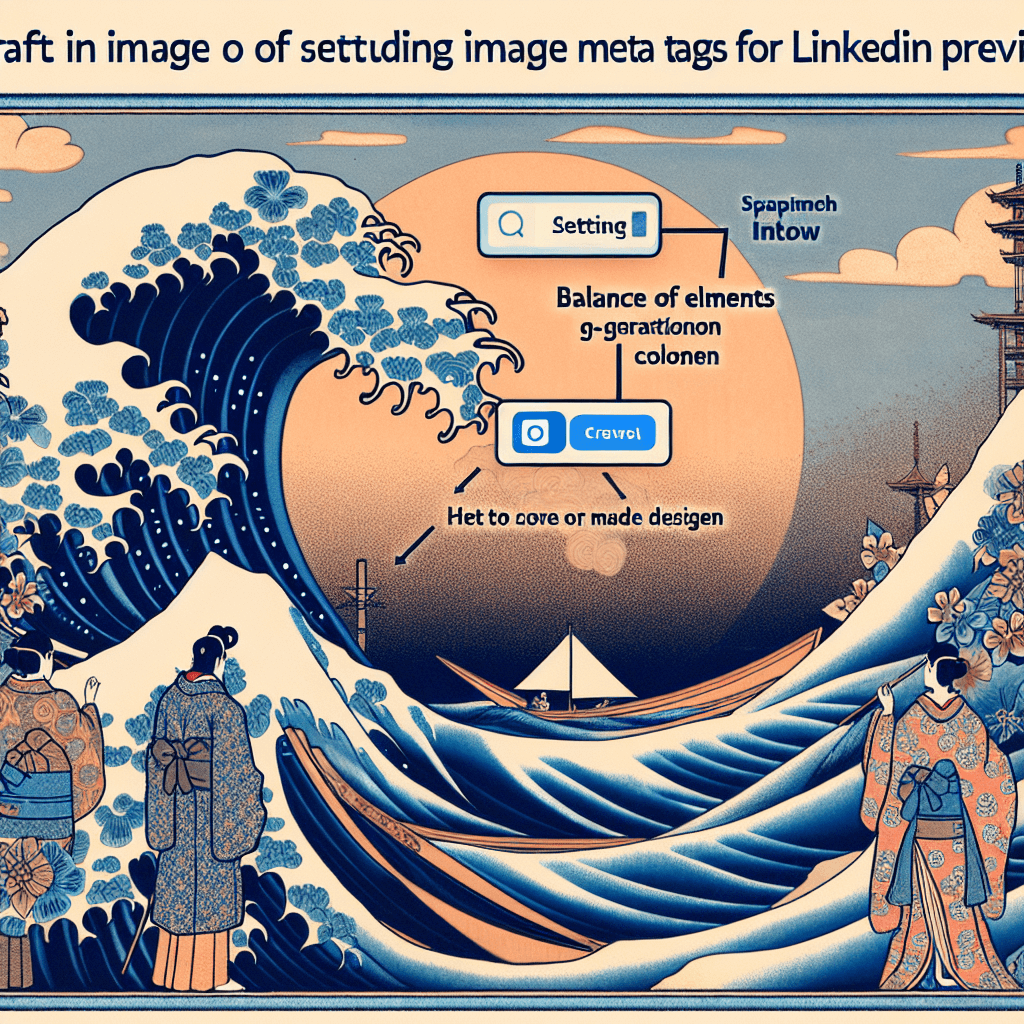 Create an image illustrating the process of setting image meta tags for LinkedIn preview.