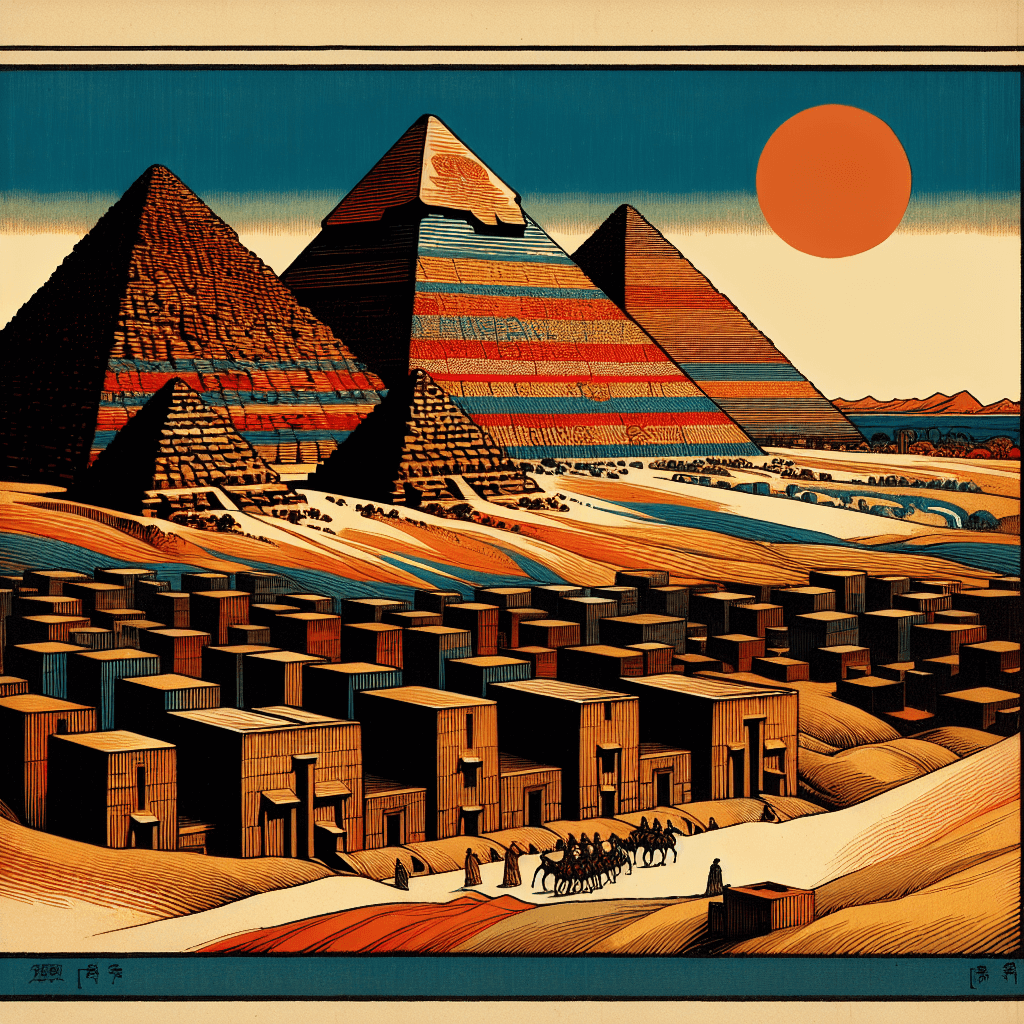 Create an image depicting the Pyramids of Giza as a symbol of ancient ingenuity.