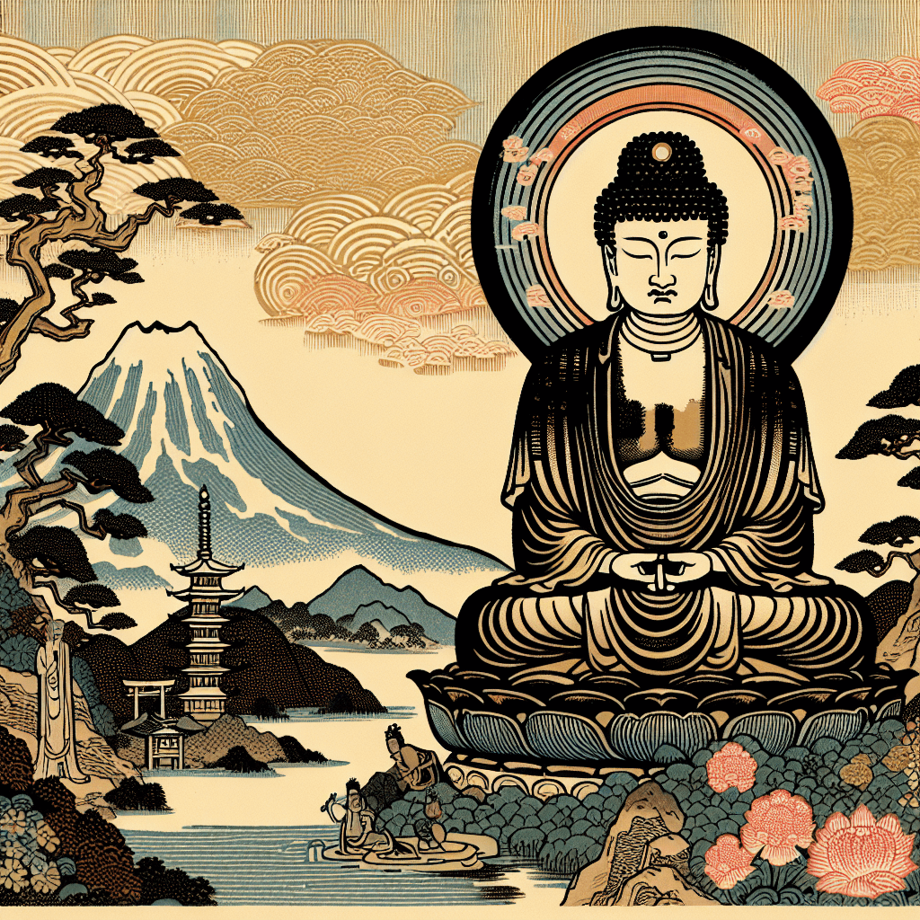 Create an image that represents a modern interpretation of Buddha's Noble Path.