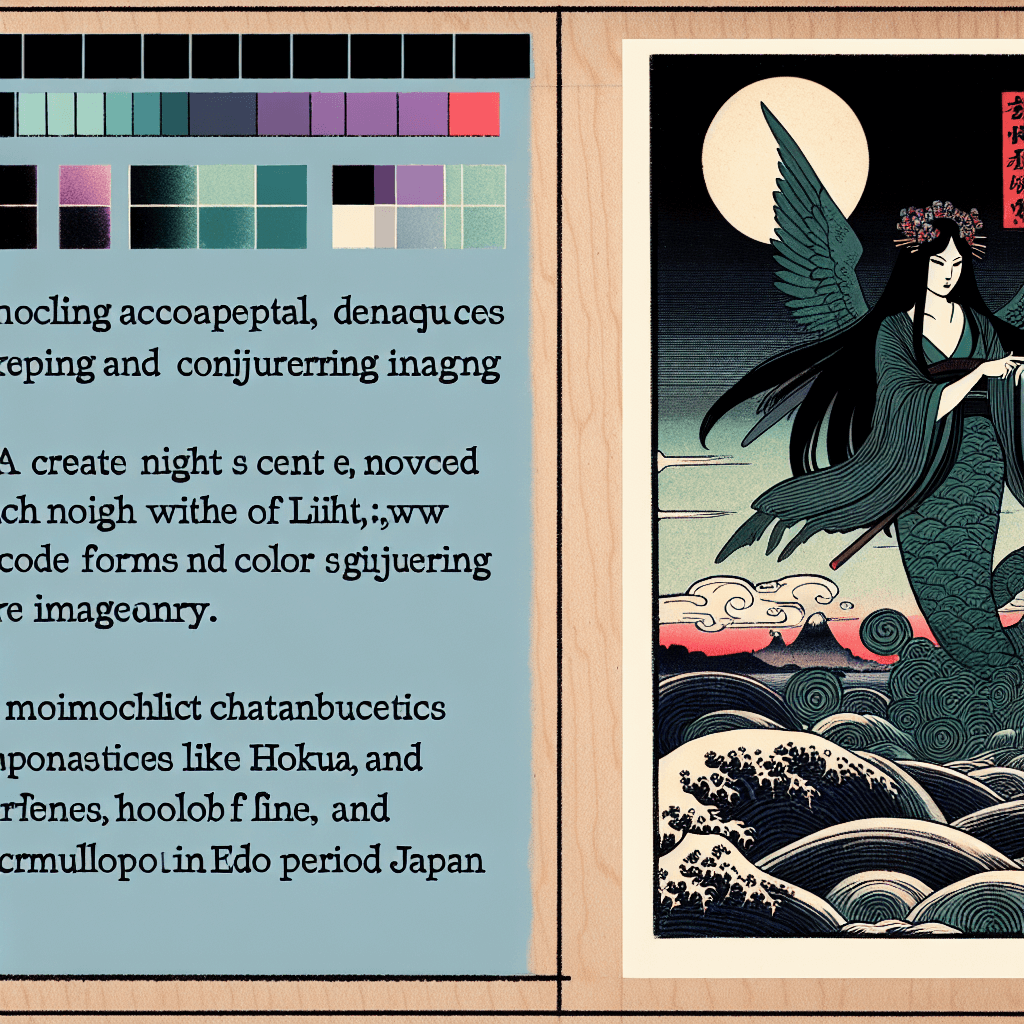 Create an image depicting a night scene with the mythical figure, Lilith, involving elements of code deciphering and conjuring imagery.
