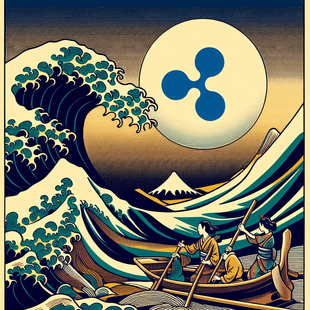 Create an image that visually represents the correlation between Ripple's XRP cryptocurrency and the flow of water as a metaphor for value.