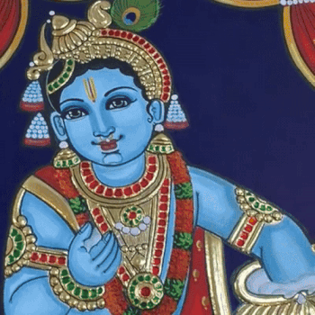 A Krishna Tanjore painting in the classical devotional style