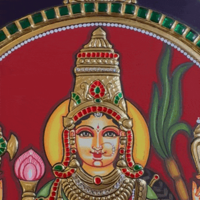 A Lalitha Devi painting showing gold relief and inlaid stones