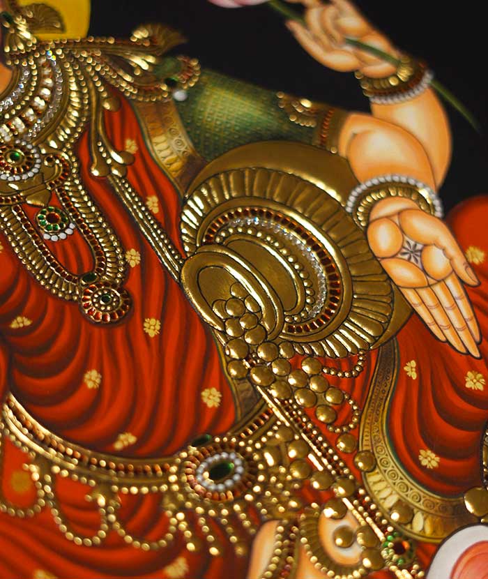 Gajalakshmi seated on elephant Tanjore painting