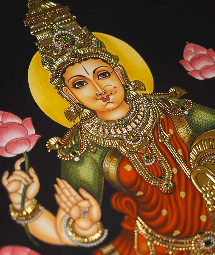Gajalakshmi seated on elephant Tanjore painting