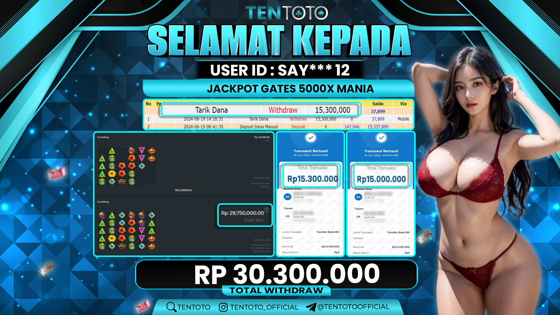 TENTOTO Jackpot Gates 5000X Rp. 30.300.000,- LUNAS