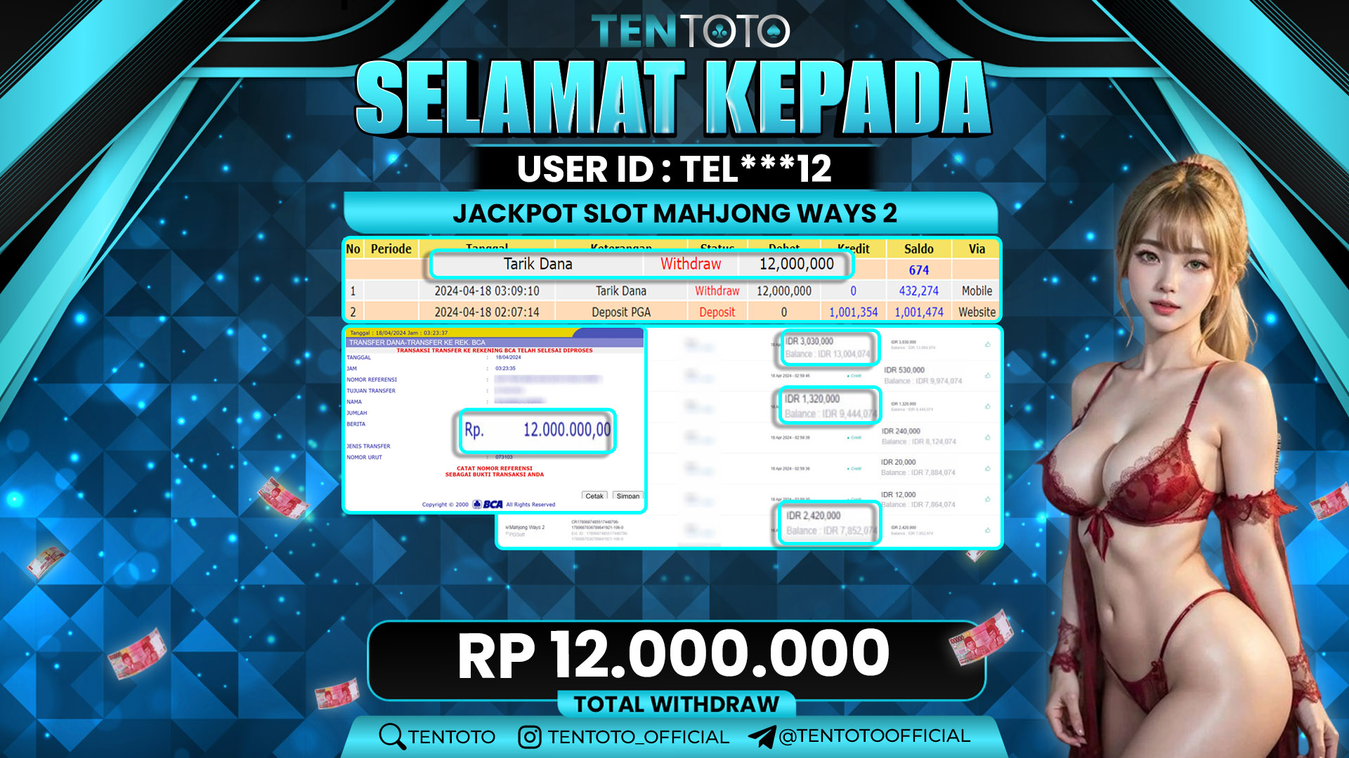 TENTOTO Jackpot Slot Mahjong Ways 2 Rp. 12.000.000,- LUNAS