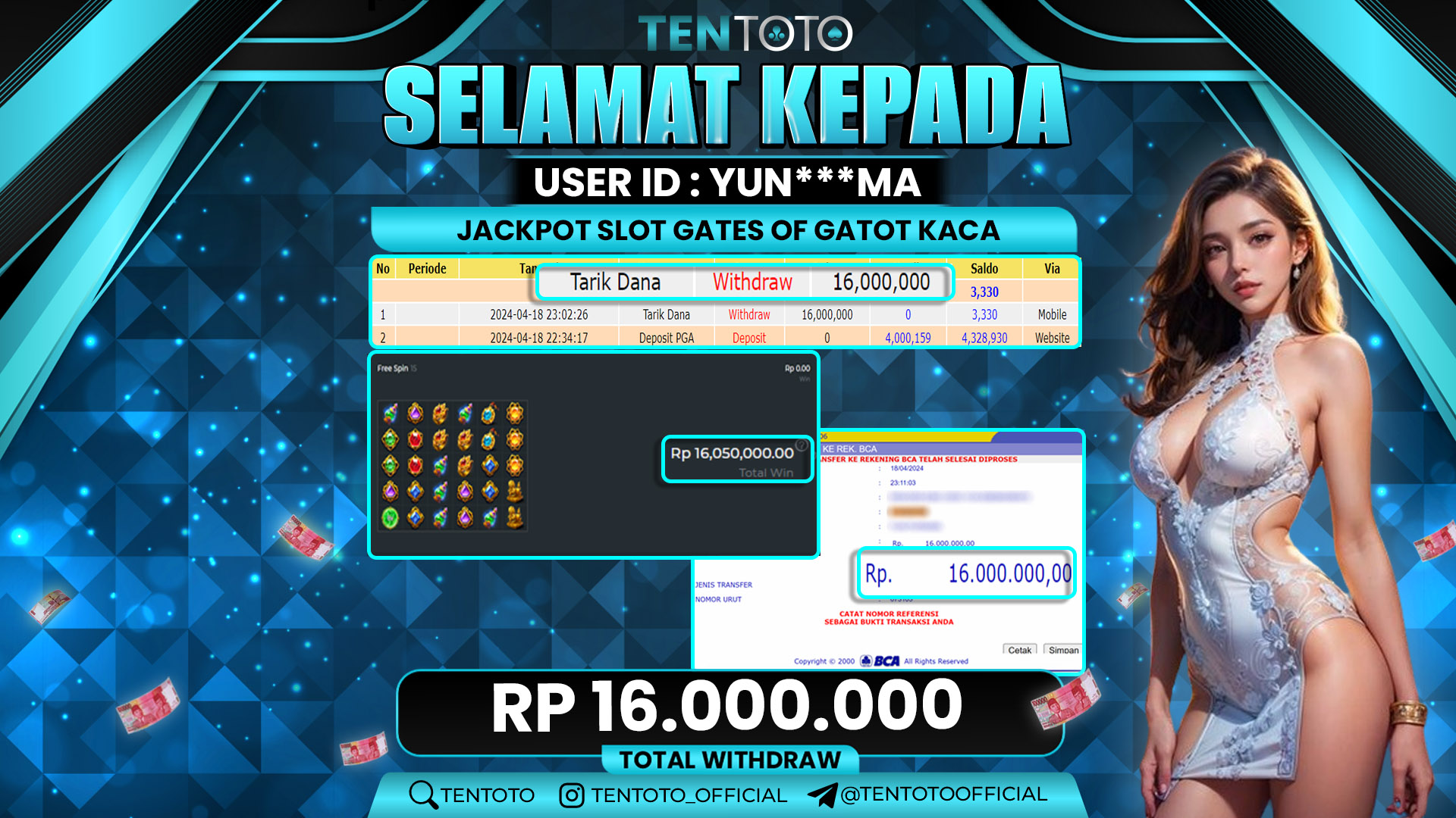 TENTOTO Jackpot Slot Gates Of Gatot Kaca Rp. 16.000.000,- LUNAS