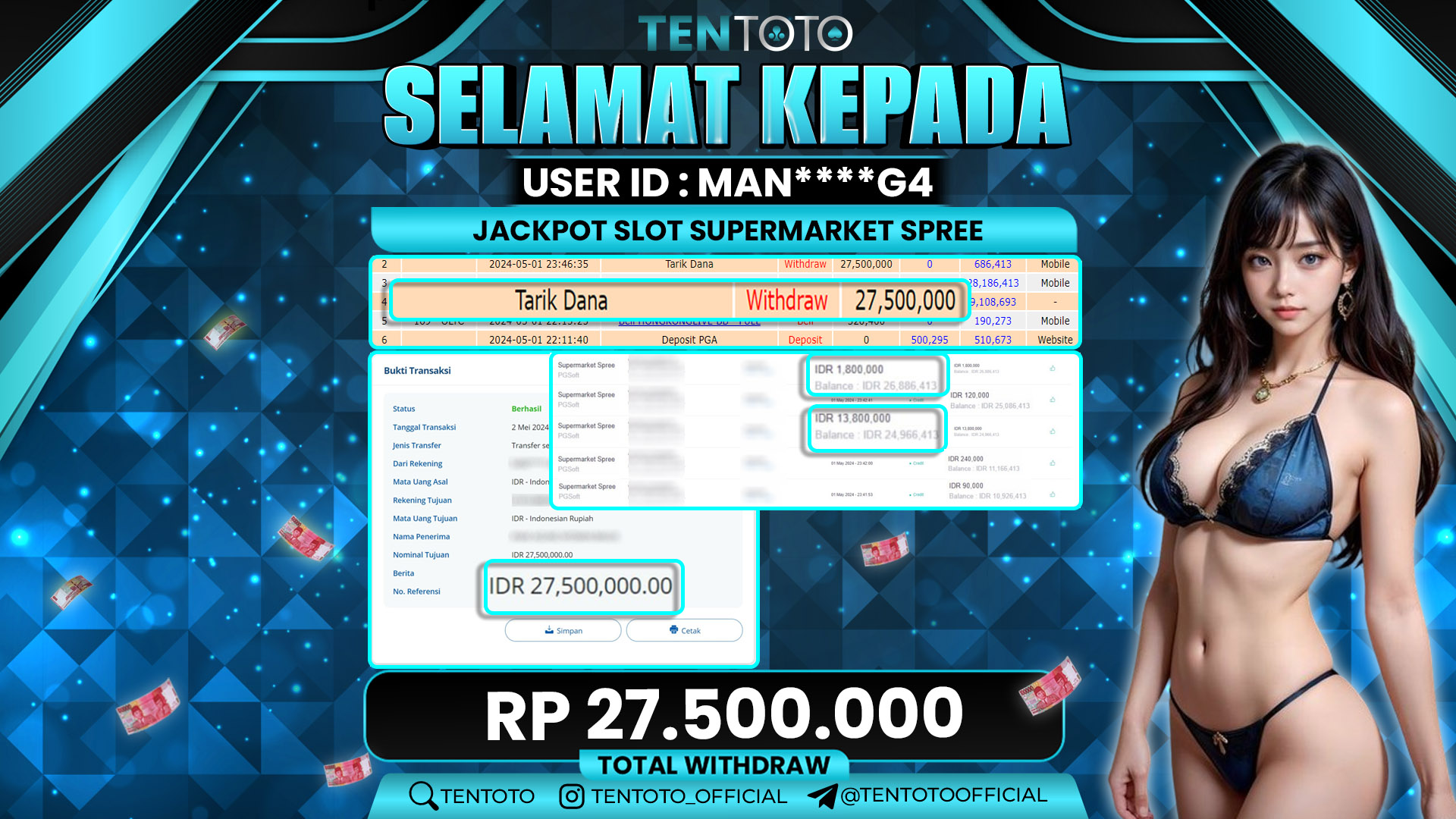 TENTOTO Jackpot Slot Supermarket Spree Rp. 27.500.000,- LUNAS