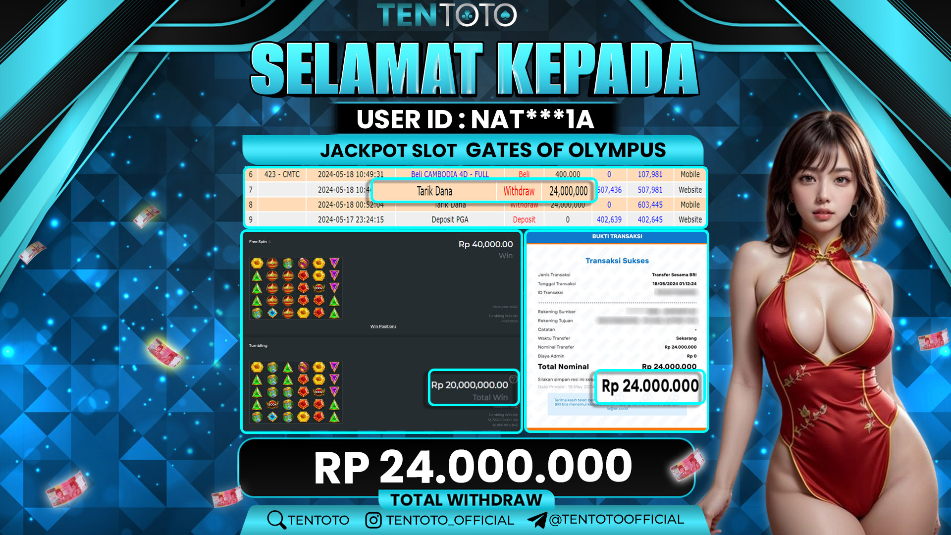 TENTOTO Jackpot Slot Gates Of Olympus Rp. 24.000.000,- LUNAS
