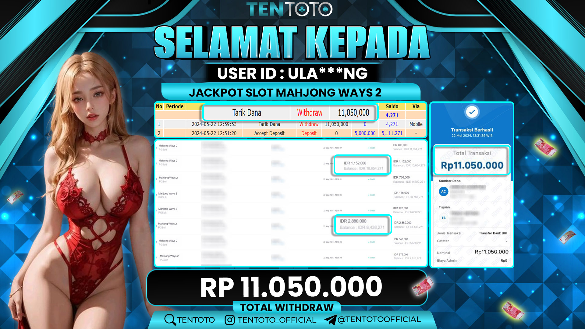 TENTOTO Jackpot Mahjong Ways 2 Rp. 11.050.000,- LUNAS