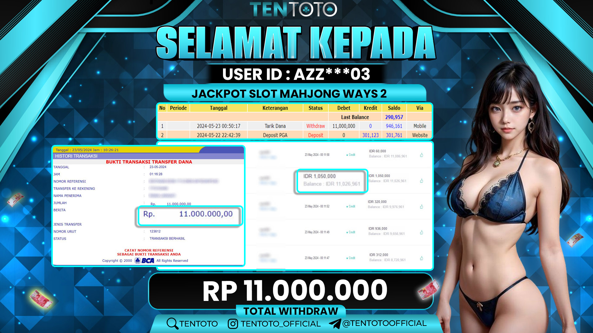 TENTOTO Jackpot Mahjong Ways 2 Rp. 11.000.000,- LUNAS