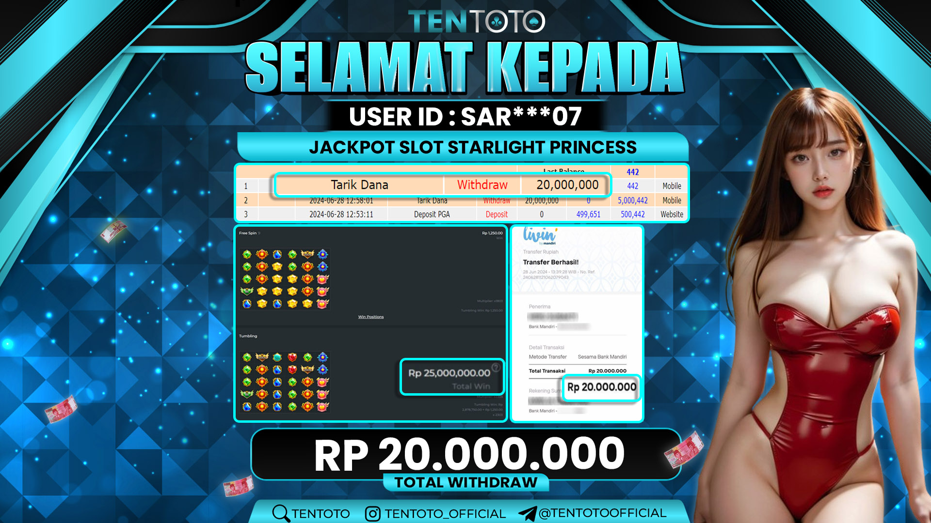 TENTOTO Jackpot Slot Starlight Princess Rp. 20.000.000,- LUNAS